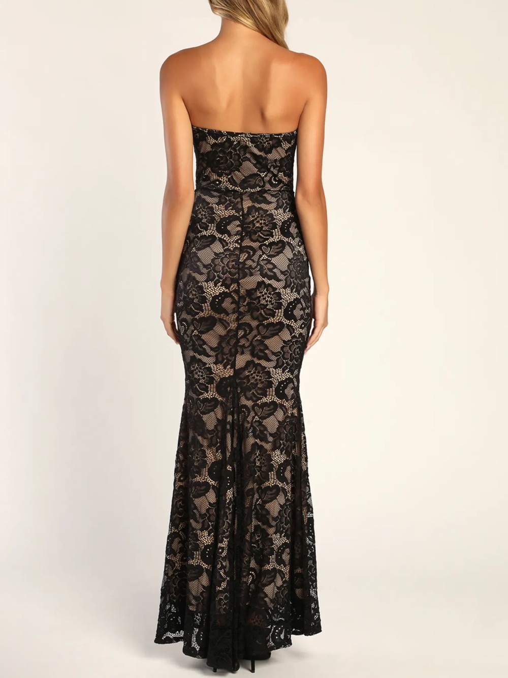 NWT Lulus Sexy Sophistication Black Lace Strapless Trumpet Maxi Dress Small - Picture 8 of 8